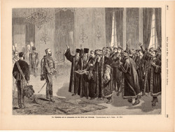 Hercegovinai küldöttség, metszet 1879, 23 x 32 cm, monarchia, újság, Ferenc József, császár, Bécs