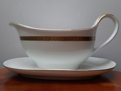 Antik lengyel porcelán szószos tál kiöntő arany csíkkal szegéllyel