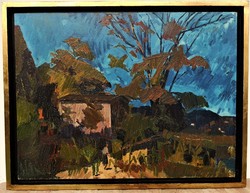 Id. Benedek Jenő (1906 - 1987) Balatoni táj Képcsarnokos olajfestmény 88x68cm EREDETI GARANCIÁVAL