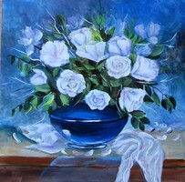 White roses- b.Tóth iris painting