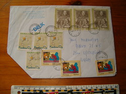 nagy lengyel küldemény bélyeggel megpakolva levél  boriték KIÁRUSÍTÁS nagy alakú piros