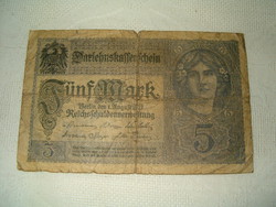 5 márka német birodalom Reich Berlin 1917  papírpénz bankjegy1 forintról KIÁRUSÍTÁS 