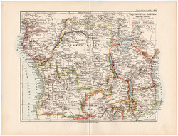 Egyenlítői - Afrika térkép 1892, eredeti, Meyers atlasz, német nyelvű, közép, Kongó, Kamerun