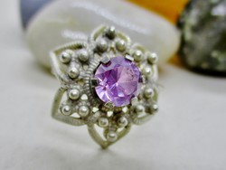 Special antique Russian silver scarf with real amethyst stone