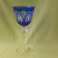 Csiszolt kék üveg, kristály pohár