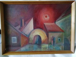 Vörös Ferenc Szombathely - olaj, farost festmény, eredeti keretében, 70x 50 cm