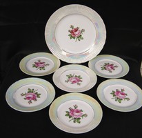 German Ilmenau porcelain cake set for 6 people, pink