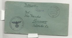 Német birodalmi 1943 feldpost levél boríték Horogkereszt bélyegző Hannover katonai tábori KIÁRUSÍTÁS