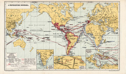 Világtérkép, kiadva 1913, A felfedezések kora, eredeti, teljes atlasz, Kogutowicz Manó, térkép, régi