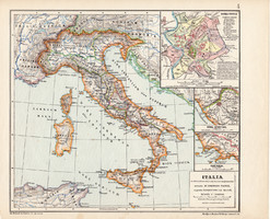 Itália térkép, kiadva 1913, Roma Vetus, eredeti, atlasz, történelmi, Kogutowicz Manó, történelmi
