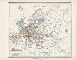 Európa térkép 1718, kiadva 1913, eredeti, teljes atlasz, Kogutowicz Manó, történelem, történelmi