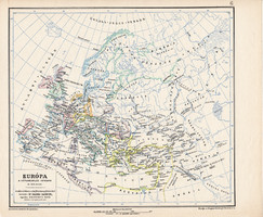 Európa térkép a népvándorlás korában 500, kiadva 1913, eredeti, atlasz, Kogutowicz Manó, történelmi