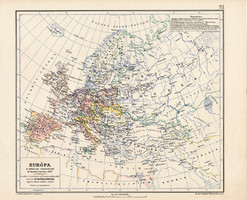 Európa térkép 1810, kiadva 1913, eredeti, teljes atlasz, Kogutowicz Manó, történelem, történelmi