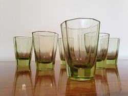 Régi art deco üvegpohár zöld szögletes retro pohár 6 db