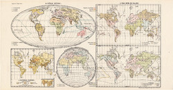 Világtérkép 1913, A Föld népei, eredeti, teljes atlasz, Kogutowicz Manó, térkép, vallás, régi, nép