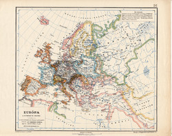 Európa térkép a reformáció idején, kiadva 1913, eredeti, teljes atlasz, Kogutowicz Manó, történelmi