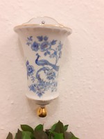 Antik porcelán Hüttl Tivadar fali kaspó páva mintával