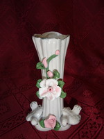 Szív alapon német porcelán váza, galambokkal és rózsa mintával, magassága 12 cm. Vanneki!
