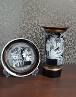3760 - Szász Endre Napfény Hollóházi porcelán tál vázával