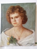 Jenő Gussich: female portrait oil, canvas painting, signed, 54 x 42 cm