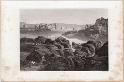 Philai, acélmetszet 1840, eredeti, 11 x 16 cm, metszet, Egyiptom, Afrika, ókor, Philae, templom, rom