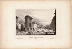 Porte St. Denis, acélmetszet 1850, eredeti, 10 x 15, metszet, Párizs, diadalív, Szent Dénes - kapu