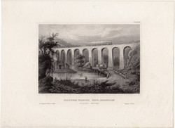 Starucca Viaduct, acélmetszet 1850, metszet, eredeti, 10 x 15, Amerika, Erie, vasút, New York állam