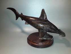 Nagy méretű bronz cápa hal pörölycápa szobor jelzett 30 cm