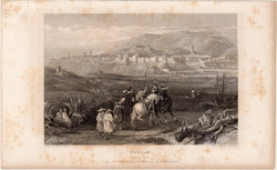 Tetouan északról, acélmetszet 1837, eredeti, 9 x 14 cm, metszet, Marokkó, Afrika, Tetuán, észak