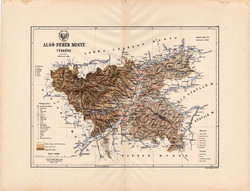 Alsó - Fehér megye térkép 1888 (4), vármegye, atlasz, eredeti, Kogutowicz, Gyulafehérvár, 43 x 56 cm