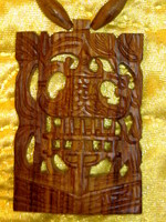 Antik teak fa kézműves nyaklánc  pagoda áttört antique carved teak wooden necklace hand made