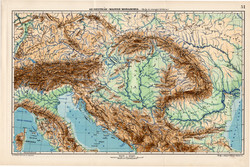 Osztrák - Magyar Monarchia hegy- és vízrajzi térkép 1907, eredeti, atlasz, Kogutowicz Manó, régi