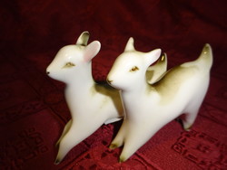 Antique Zsolnay porcelain, pair of goats with shield seal, length 9 cm. Vanneki. Jokai.