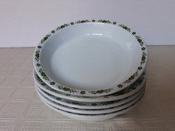 Alföldi porcelán 5 db zöld mintás leveses, főzelékes tányér