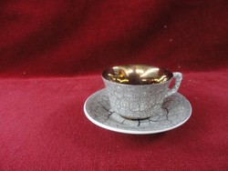 FS STAS 2337-60 sz. porcelán csésze + alátét. Belseje aranyozott, különleges kő minta a külseje.