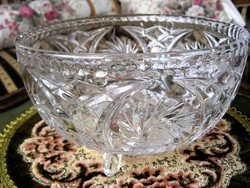 A special, giftable, larger size, flawless, old, three-legged, engraved crystal bowl