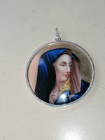 Szűz Mária porcelán medál ezüst keretben 