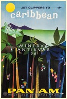 Retro utazási reklám Karib szigetek pálmafa őserdő dzsungel színes emberkék Vintage plakát reprint