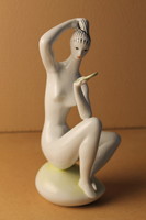 Art Deco Zsolnay fésülködő akt porcelán szobor