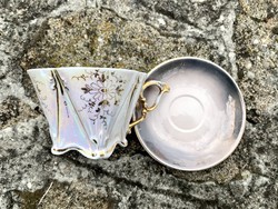 Aranyozott festésű hajszálvékony szögletes porcelán csésze 50-es évekből