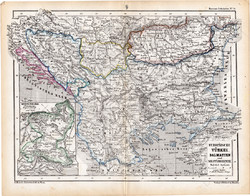 Törökország, Dalmácia, határőrvidék, Montenegró térkép 1870, eredeti, német nyelvű, atlas, Balkán