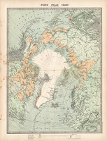 Északi sarkvidék térkép 1883, eredeti, atlasz, Keith Johnston, angol, 36 x 48 cm, Grönland, Izland