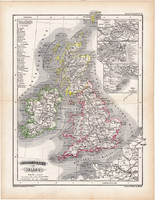 Nagy - Britannia (Anglia), Írország térkép 1870, eredeti, német nyelvű, atlas, Kozenn, régi, antik