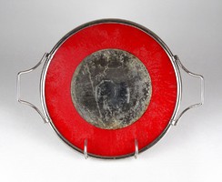1C391 Retro piros üvegbetétes kínáló tál 25 cm