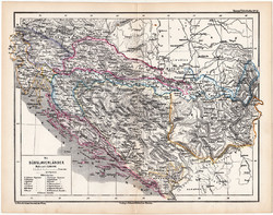 Délszláv országok térkép 1870, eredeti, német nyelvű, atlas, Kozenn, XIX. század, régi, antik
