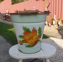 Beautiful Bonyhád enamel flower bucket, bucket, nostalgia, collectible piece, peasant decoration