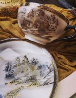 Antik japán litofán porcelán teás szett 