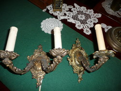 Egy szimpla és egy dupla antik , bécsi barokk réz falikar párban, egyben eladó