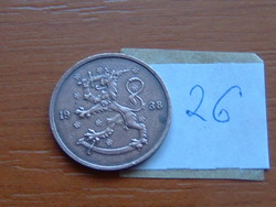 FINNORSZÁG 5 PENNIA 1938 98% copper 26.