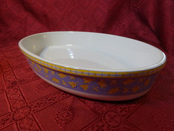 Alföldi porcelán, sárga/kék mintás hőálló tál. Mérete 34 x 21 x 5 cm. Vanneki.